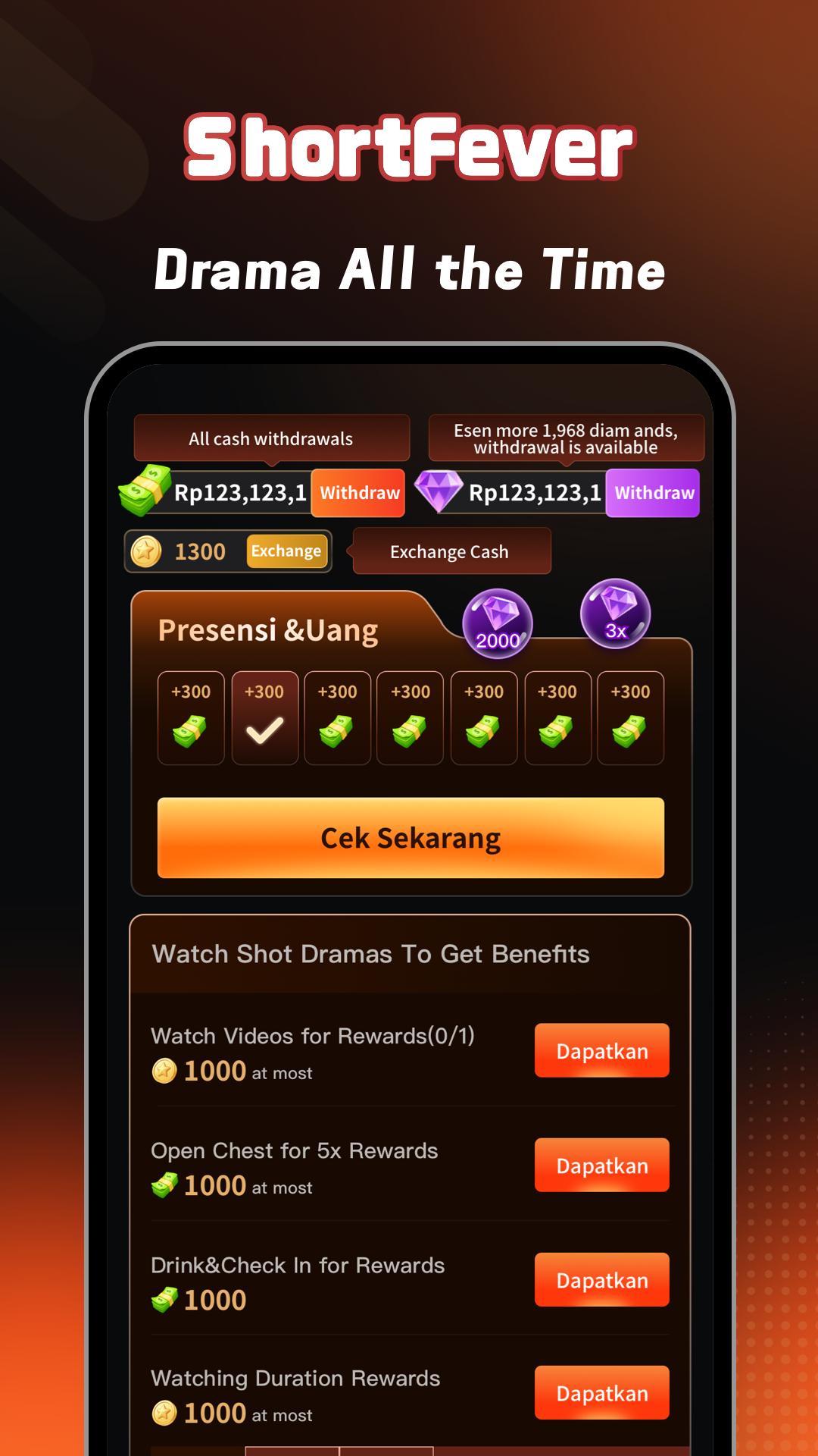 Short Fever reward dashboard screenshot