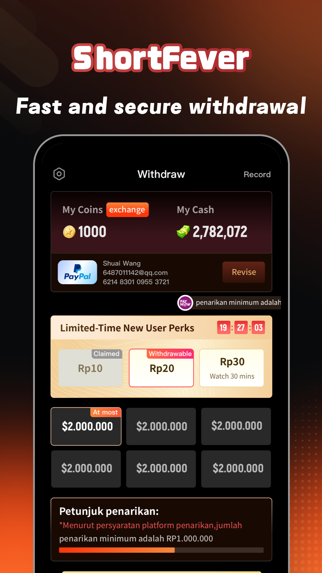 Short Fever coins and cash task screenshot